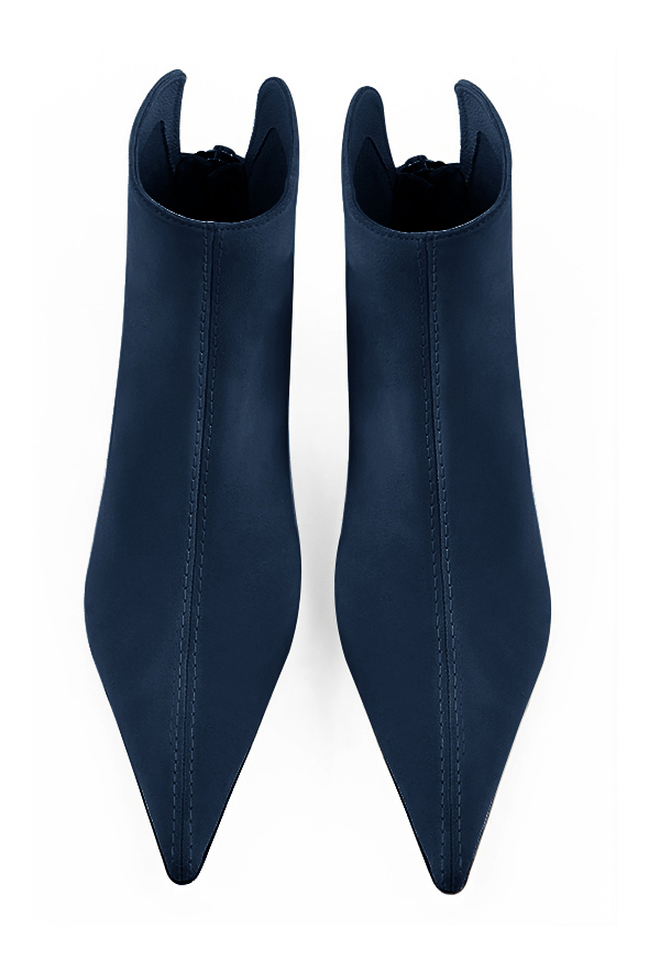 Navy blue women's ankle boots with a zip at the back. Pointed toe. Low comma heels. Top view - Florence KOOIJMAN